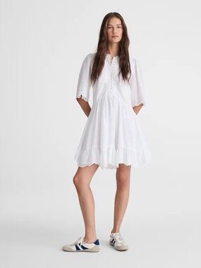 Eyelet Flutter Sleeve Mini Dress in Cotton